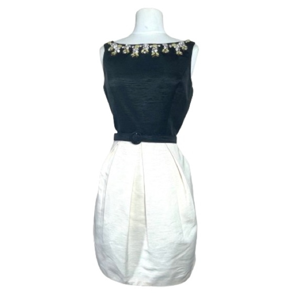 Eliza J Embellished Neckline Dress | Black & Ivory Knee Length Tulip Skirt | 4 - Picture 3 of 17